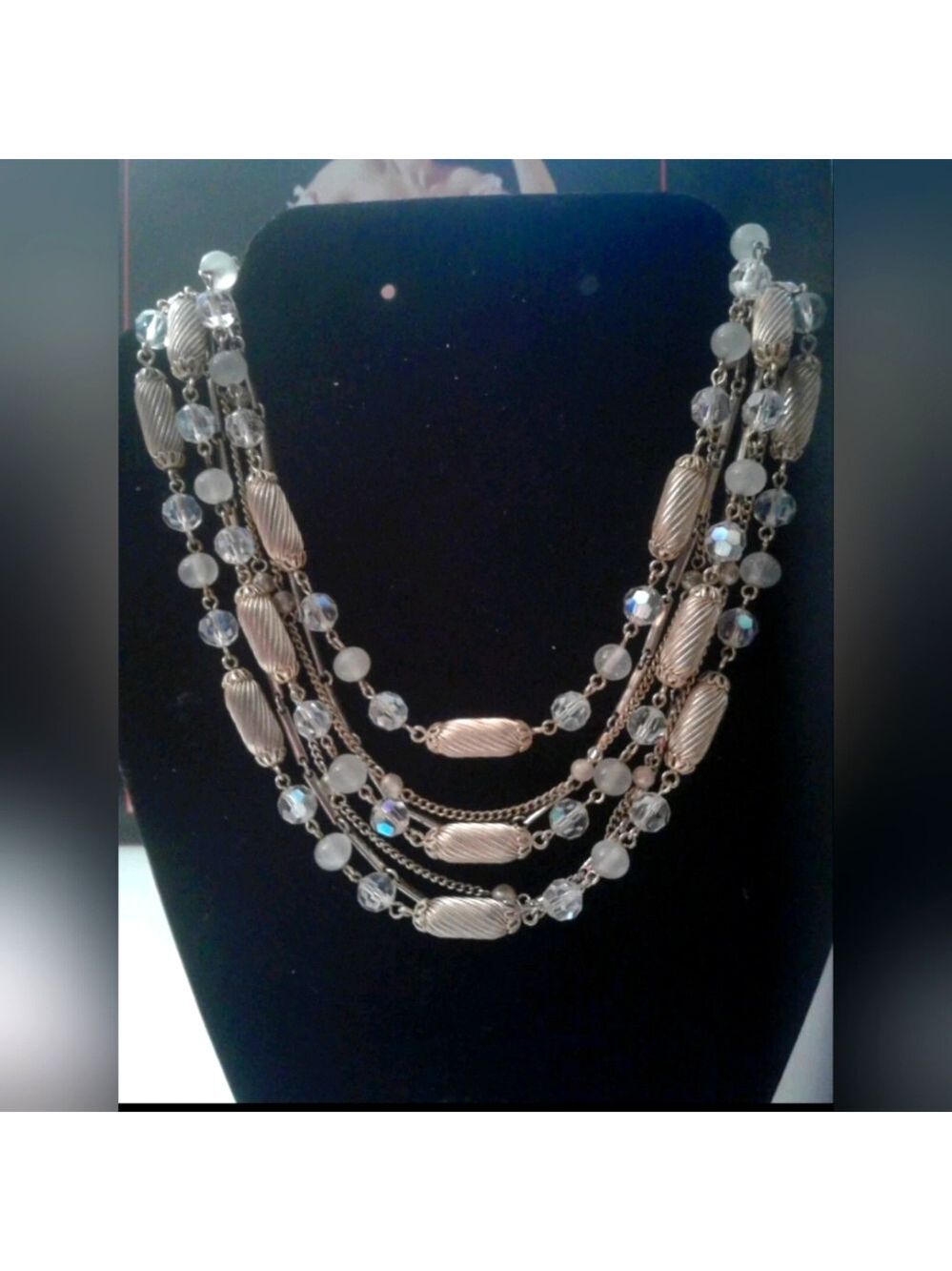 Vendome Beaded Five Strand Goldtone and Crystal Bead Chain Necklace 12"-14.5"